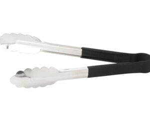 9" Black Heat Resistant Heavy-Duty Utility Tongs, UTPH-9K, Winco