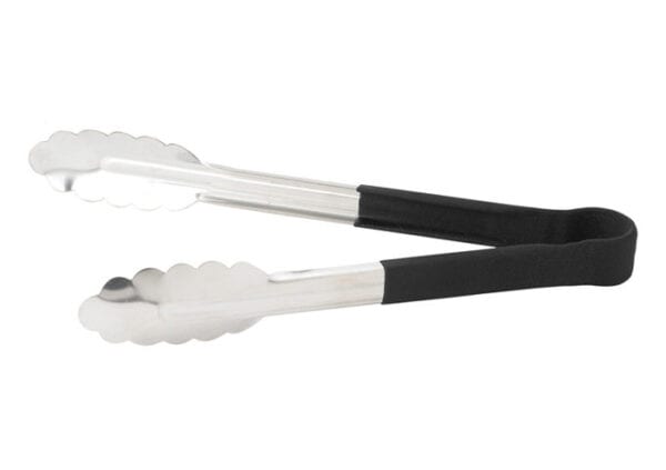 9" Black Heat Resistant Heavy-Duty Utility Tongs, UTPH-9K, Winco