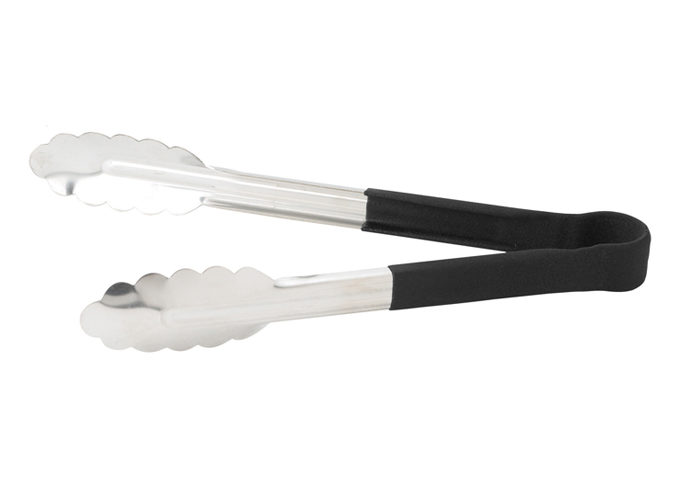 9" Black Heat Resistant Heavy-Duty Utility Tongs, UTPH-9K, Winco
