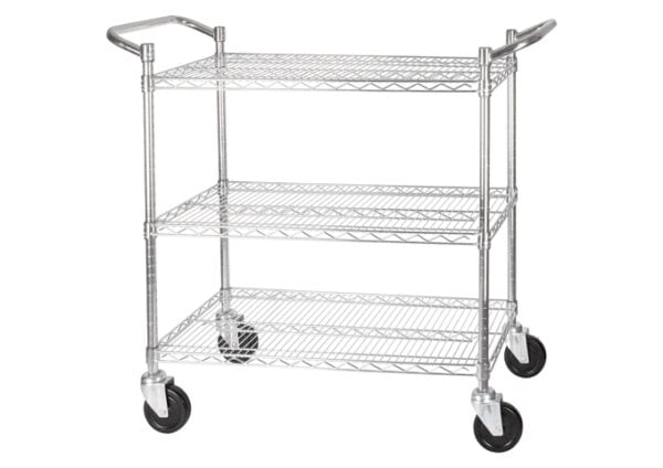 3-Tier Wire Shelving Cart, Chrome Plated, Double Handle with Brake 18 x 36", VCCD-1836B