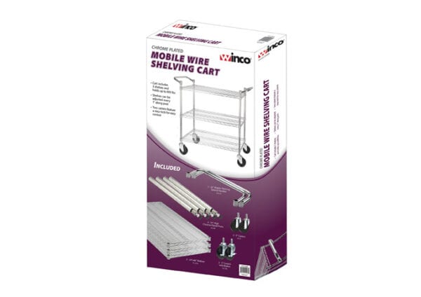 3-Tier Wire Shelving Cart, Chrome Plated, Double Handle with Brake 18 x 36", VCCD-1836B - Image 2