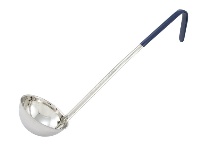 One-Piece Stainless Steel Ladle, Blue Handle 8 oz, LDC-8, Winco