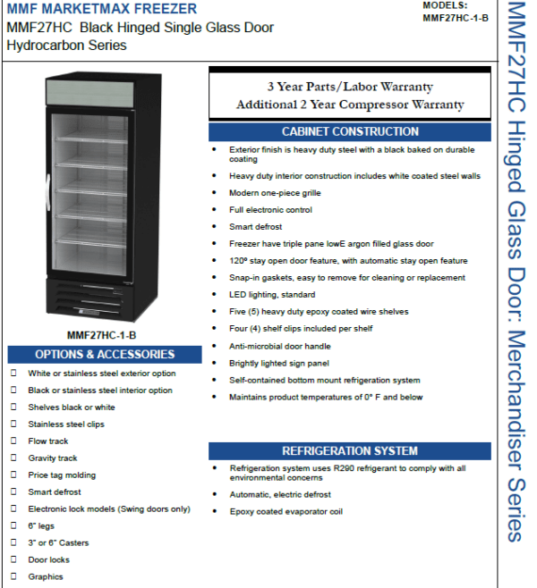 Freezer Merchandiser, reach-in, one-section, MMF27HC-1-B - Image 5