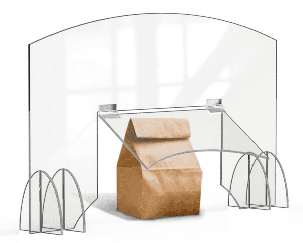 Acrylic Sneeze Guard with Pass-Through Door 48 x 8 x 28 in