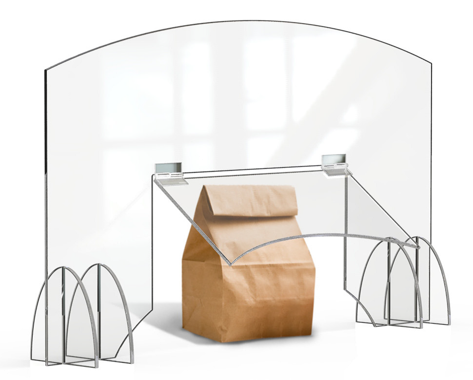 Acrylic Sneeze Guard with Pass-Through Door 48 x 8 x 28 in
