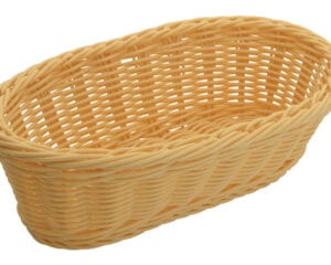 6 Piece Solid-Cord Poly Woven Baskets Oval 9" Natural Wood, PWBN-94B, Winco Color
