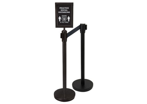 Black Stanchion Set with Social Distancing Sign 2 Piece, CGS-SETA, Winco