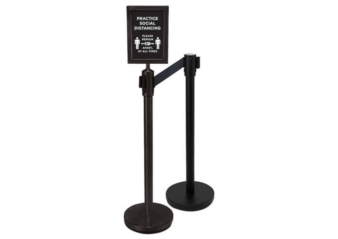 Black Stanchion Set with Social Distancing Sign 2 Piece, CGS-SETA, Winco