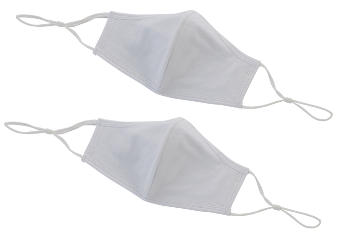 Reusable & Adjustable Face Mask, Cotton,M/L, White, 2 pk, MSK-2WML