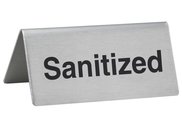 Sanitized Tent Sign, Stainless Steel, SGN-106, winco