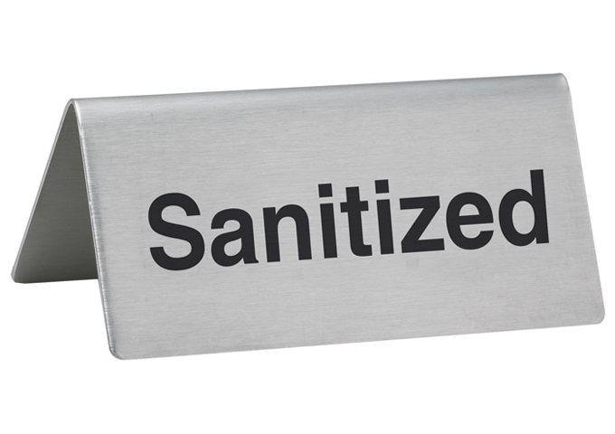 Sanitized Tent Sign, Stainless Steel, SGN-106, winco
